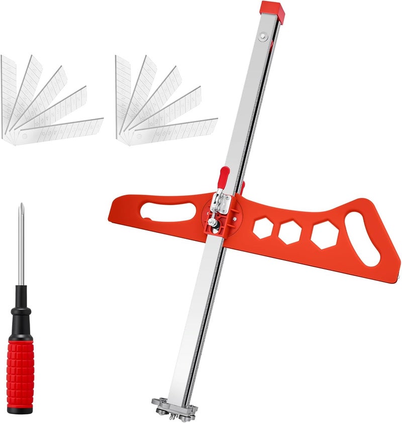 SakerPlus Foldable Drywall Cutting Tool,Cuts 1/4"& 3/8"& 1/2" Boards,Portable Gypsum Board Cutter Laser-Etched Dual Scale for Home Renovation,Drywall Projects with 10pcs Blades (Dual Positioning Red) - Image 1